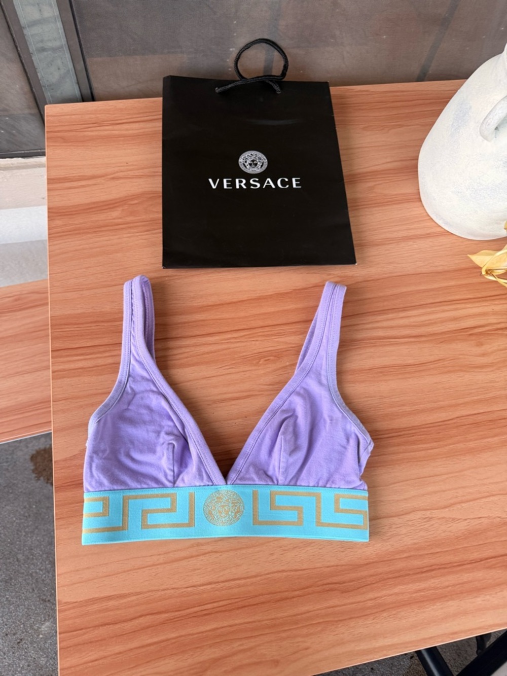 Versace Lavender Bralette with Aqua and Gold Band